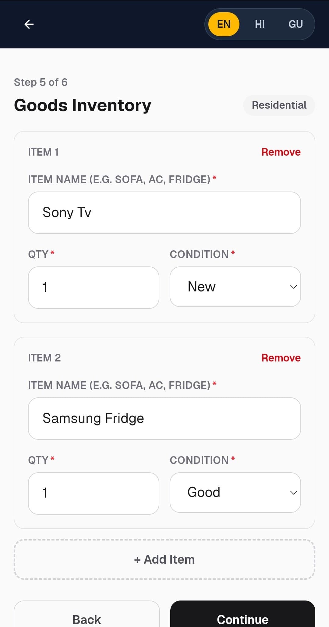 The KARAR app: listing furniture and appliances that come with the flat